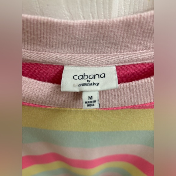 Cabana Crown and Ivy Neon Pastel Striped Crewneck Pullover Oversized Sweater M - Picture 3 of 6